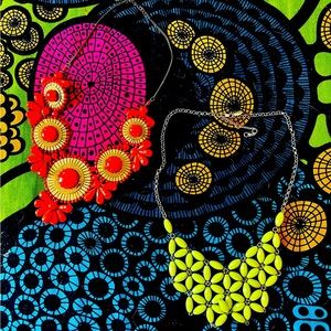 🔥AMAZING VINTAGE 1960’s MOD BEADED NECKLACES LIME GREEN OR ORANGE RED